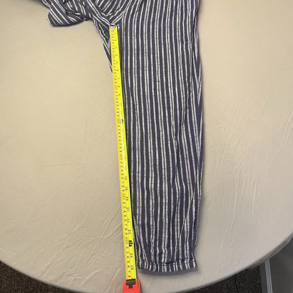 Aerie Jumpsuit Medium Blue/White Strapless Jogger Style 100% Cotton Pockets - Picture 6 of 7